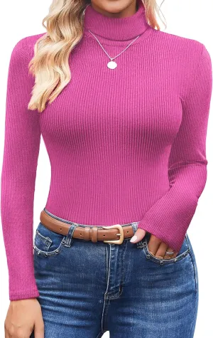 Ekouaer Women's Turtleneck Tops Ribbed Pullover Sweater Long Sleeves Shirts Midweight Thermal Underwear Blouse