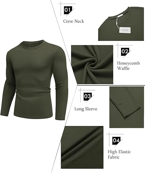 ELESOL Men's Long Sleeve Shirts Honeycomb Waffle Pullover Sweater Crewneck Thermal Tops Lightweight Undershirts