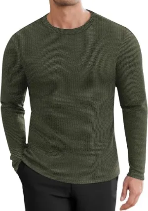 ELESOL Men's Long Sleeve Shirts Honeycomb Waffle Pullover Sweater Crewneck Thermal Tops Lightweight Undershirts