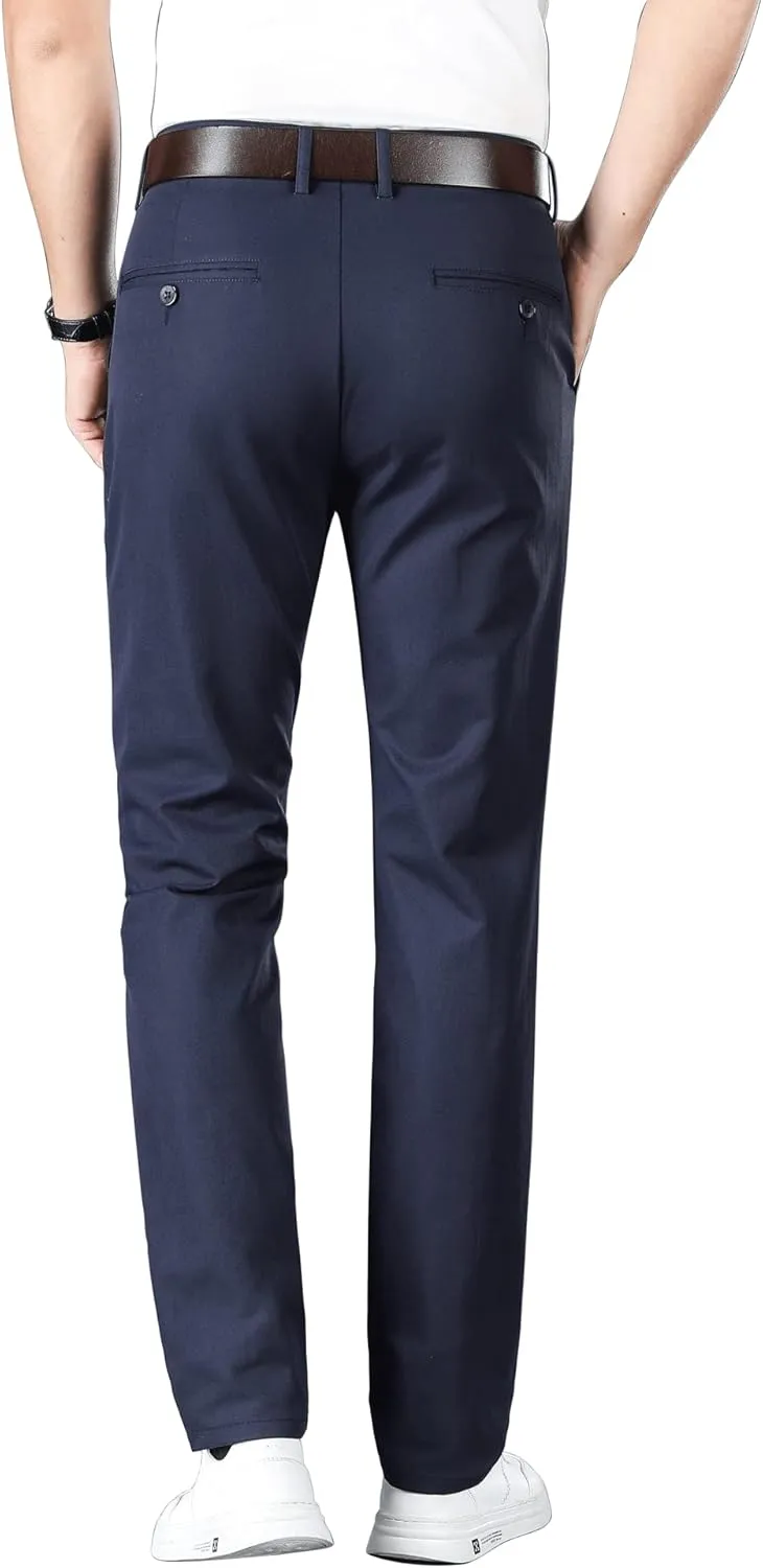 ESSYSHE Mens Slim Fit Flat Front Dress Pants Wrinkle Free Khaki Pants