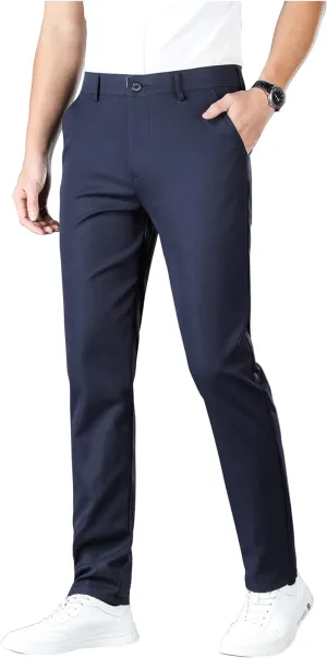 ESSYSHE Mens Slim Fit Flat Front Dress Pants Wrinkle Free Khaki Pants