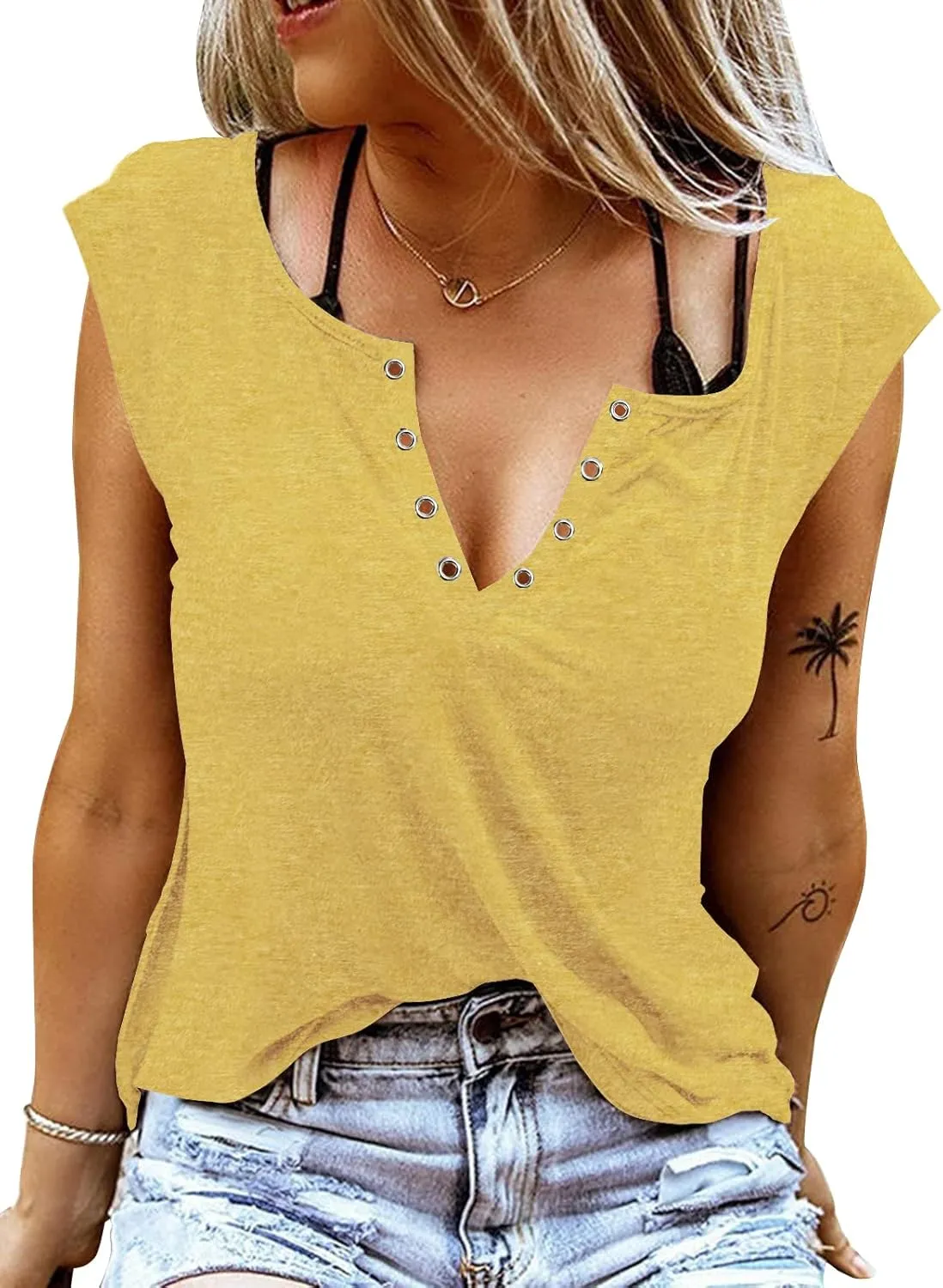 ETCYY NEW Womens Cap Sleeve Tank Tops Casual T-Shirt Loose Fit Basic Shirts