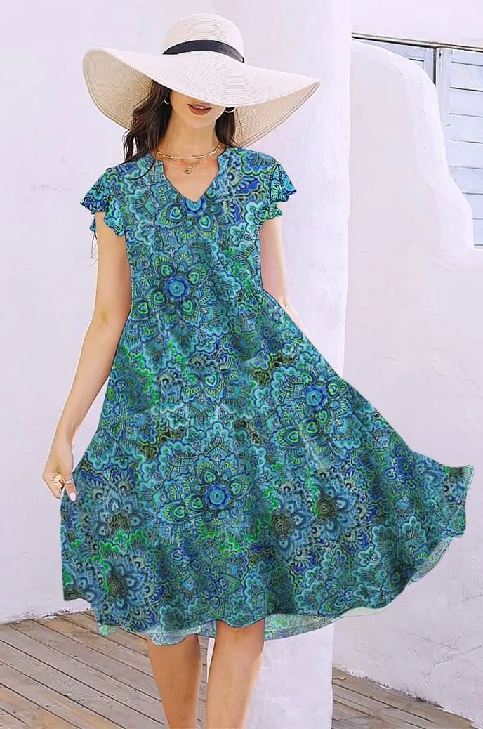 ETCYY Sundresses for Women 2025 Vacation Ruffle Tiered Beach Cover Ups Boho Floral Print Casual Summer Midi Dress