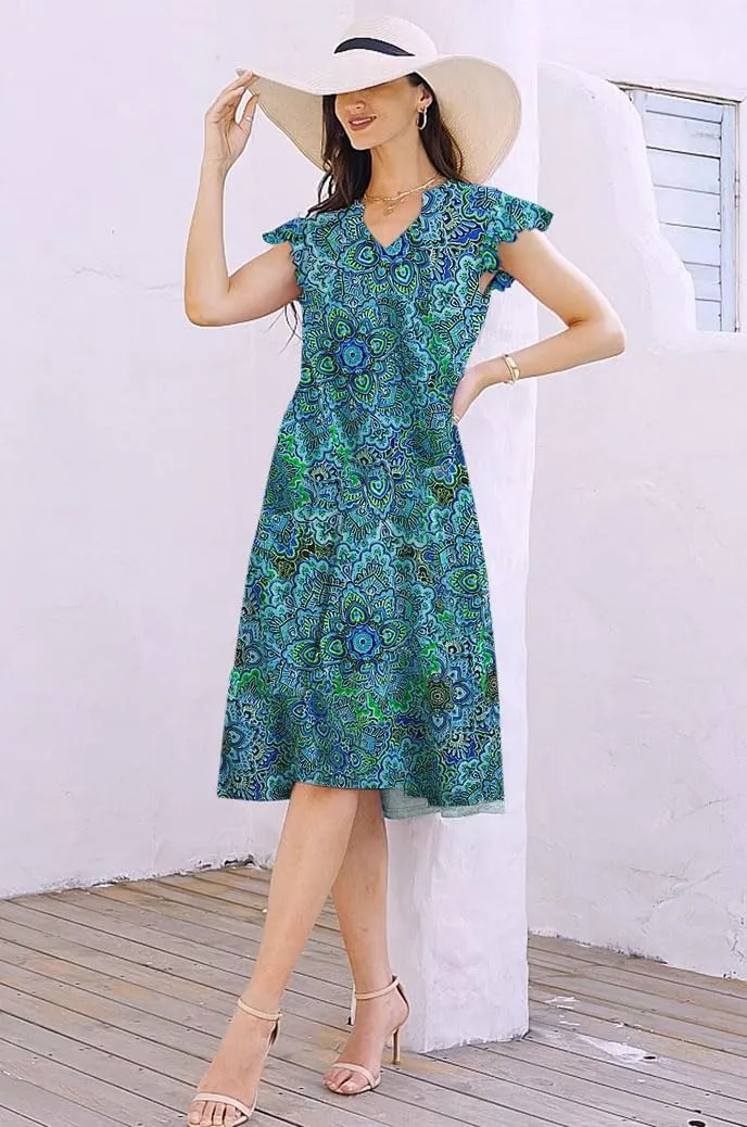 ETCYY Sundresses for Women 2025 Vacation Ruffle Tiered Beach Cover Ups Boho Floral Print Casual Summer Midi Dress