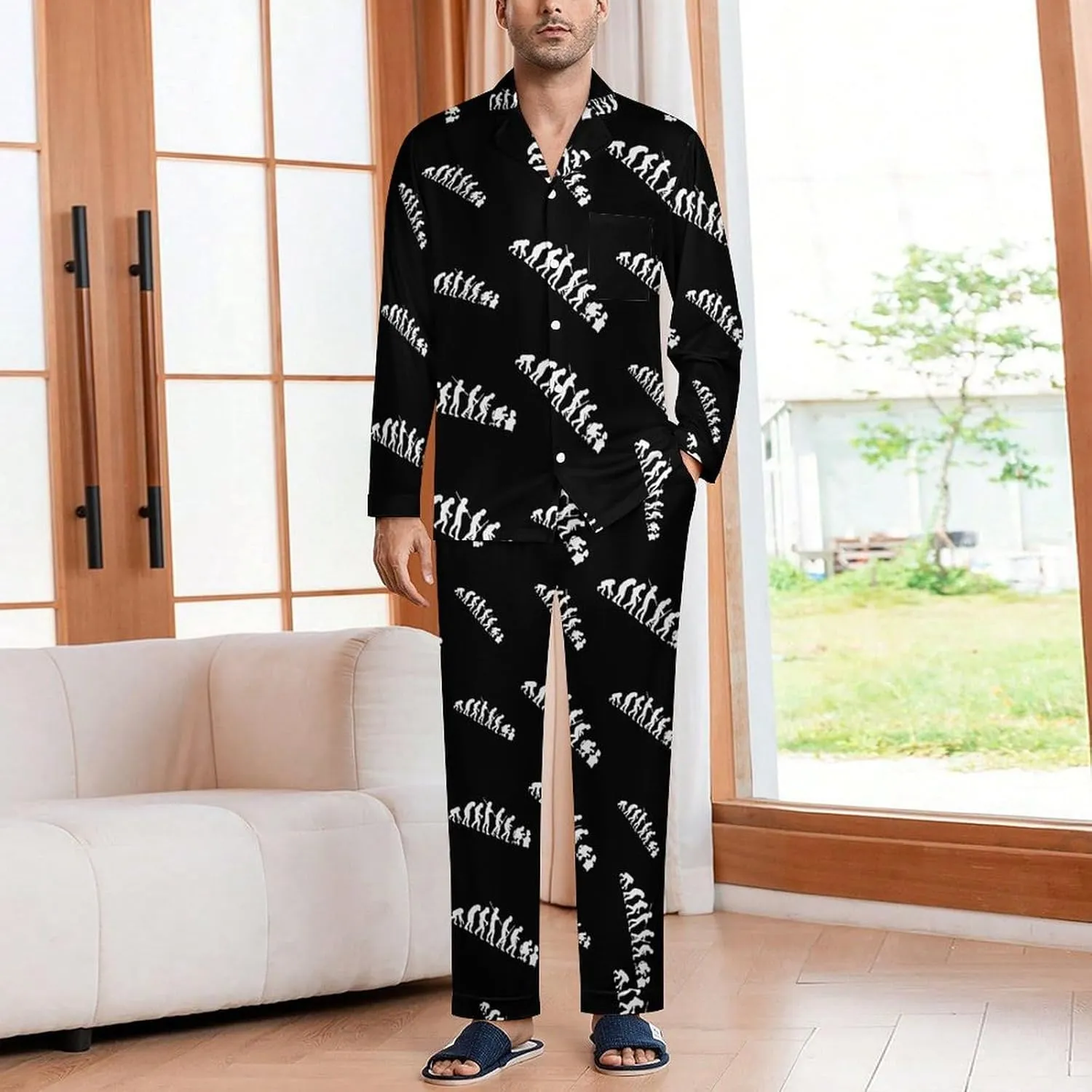 Evolution Of A Computer Profile 2 PCS Men Pajama Set Long Sleeve Button-down Shirts Tops & Sleep Pants Loungewear
