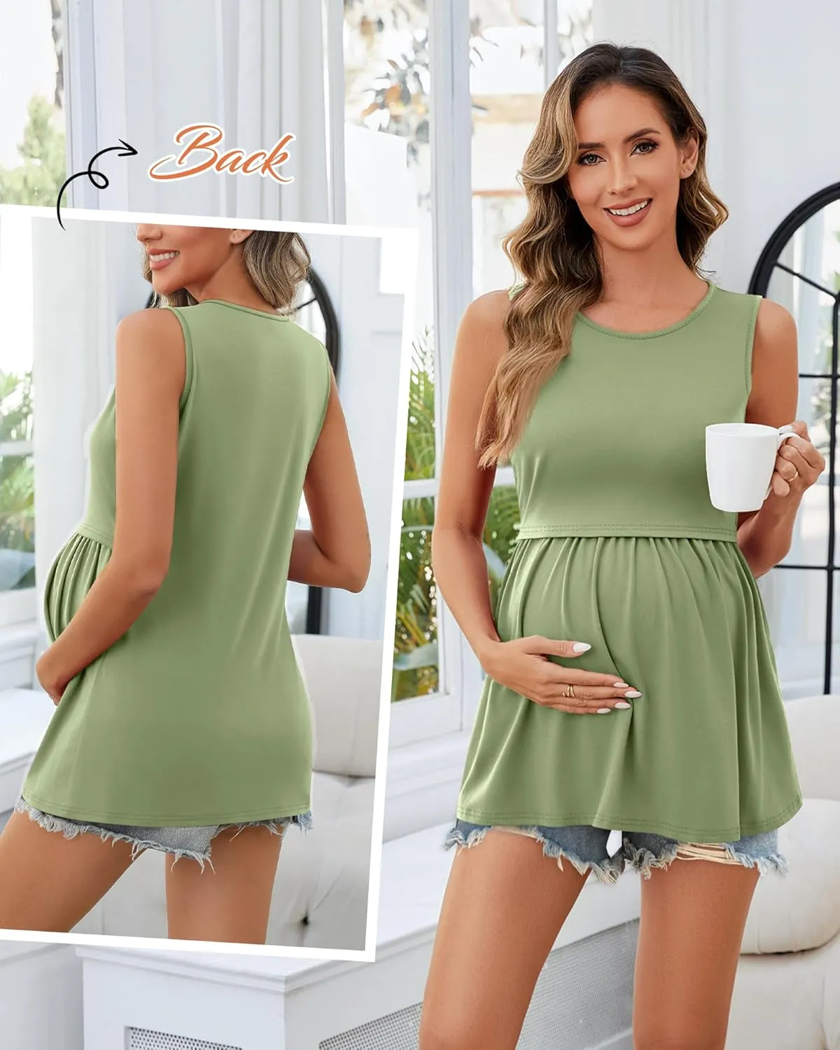 Ficerd 4 Pack Women's Maternity Nursing Tank Tops for Breastfeeding Cotton Round Neck Sleeveless Shirts Pregnancy Clothes