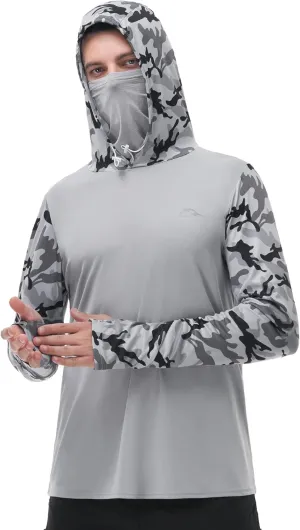 FISHEAL Men's Performance Fishing Hoodie Shirt - UPF 50  UV Sun Protection Long Sleeve Shirts with Mesh Face Mask