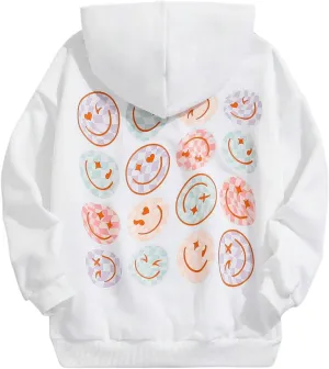 Floerns Girls Heart Graphic Print Long Sleeve Hooded Sweatshirt Pullover Tops