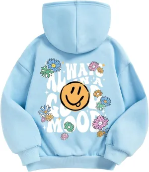 Floerns Girls Heart Graphic Print Long Sleeve Hooded Sweatshirt Pullover Tops