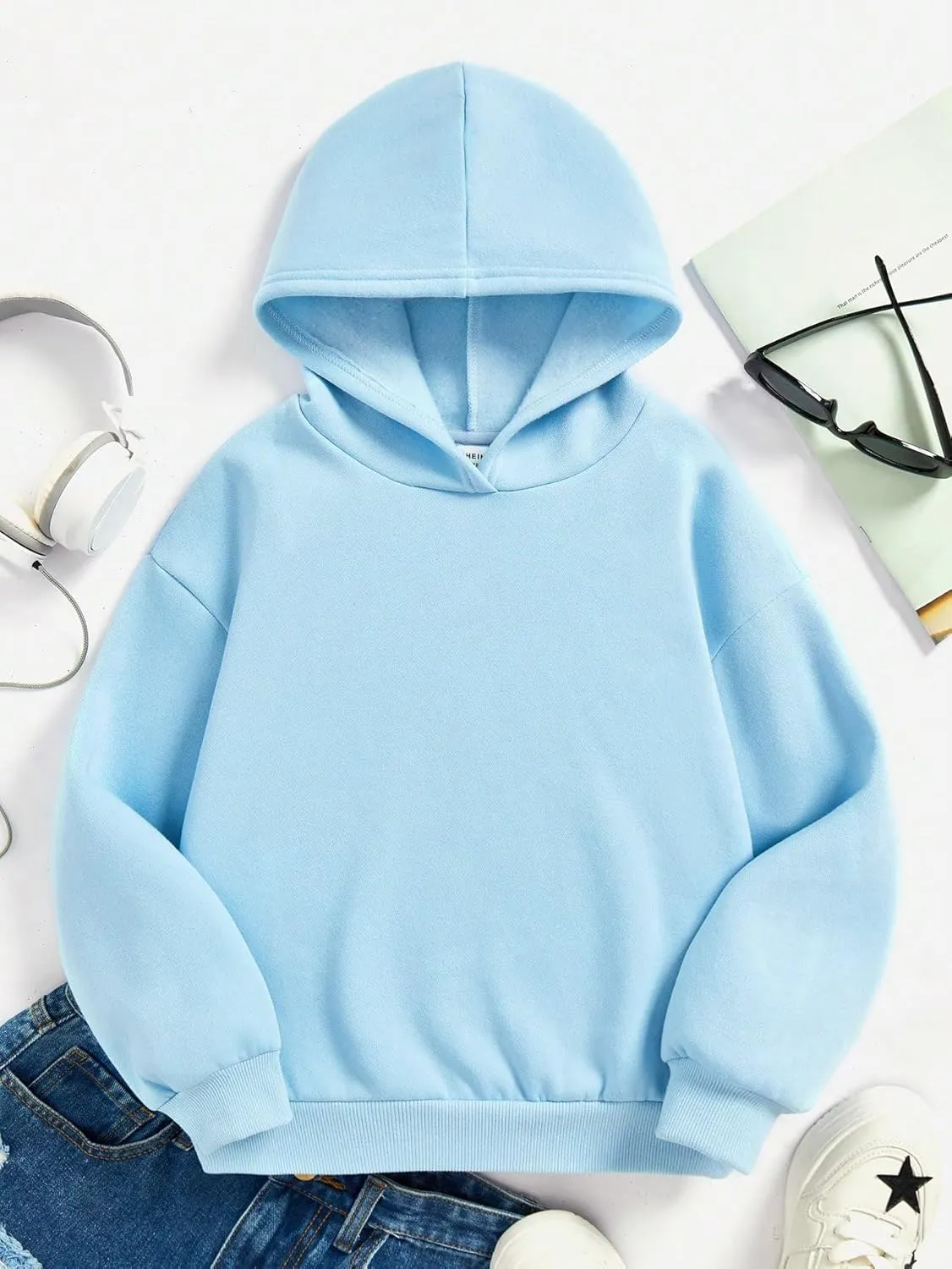 Floerns Girls Heart Graphic Print Long Sleeve Hooded Sweatshirt Pullover Tops