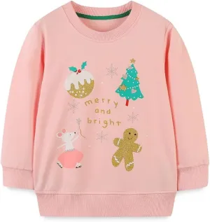 FreeLu Girls Cotton Pullover Sweatshirts Kids Cute Cartoon Printed Crewneck Tops
