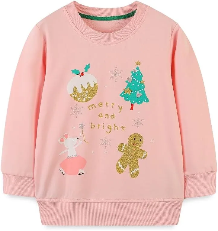 FreeLu Girls Cotton Pullover Sweatshirts Kids Cute Cartoon Printed Crewneck Tops