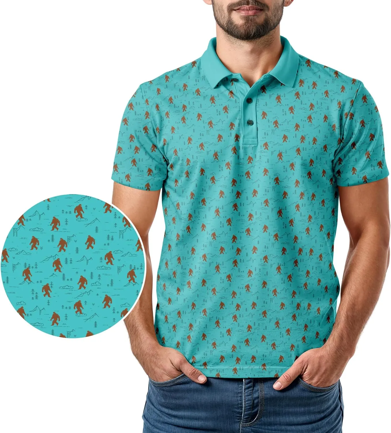 Funny Golf Polo Men Shirts - Short Sleeve UPF Quick Dry Fit Performance Moisture Wicking Stretch Crazy Summer Casual Tropical