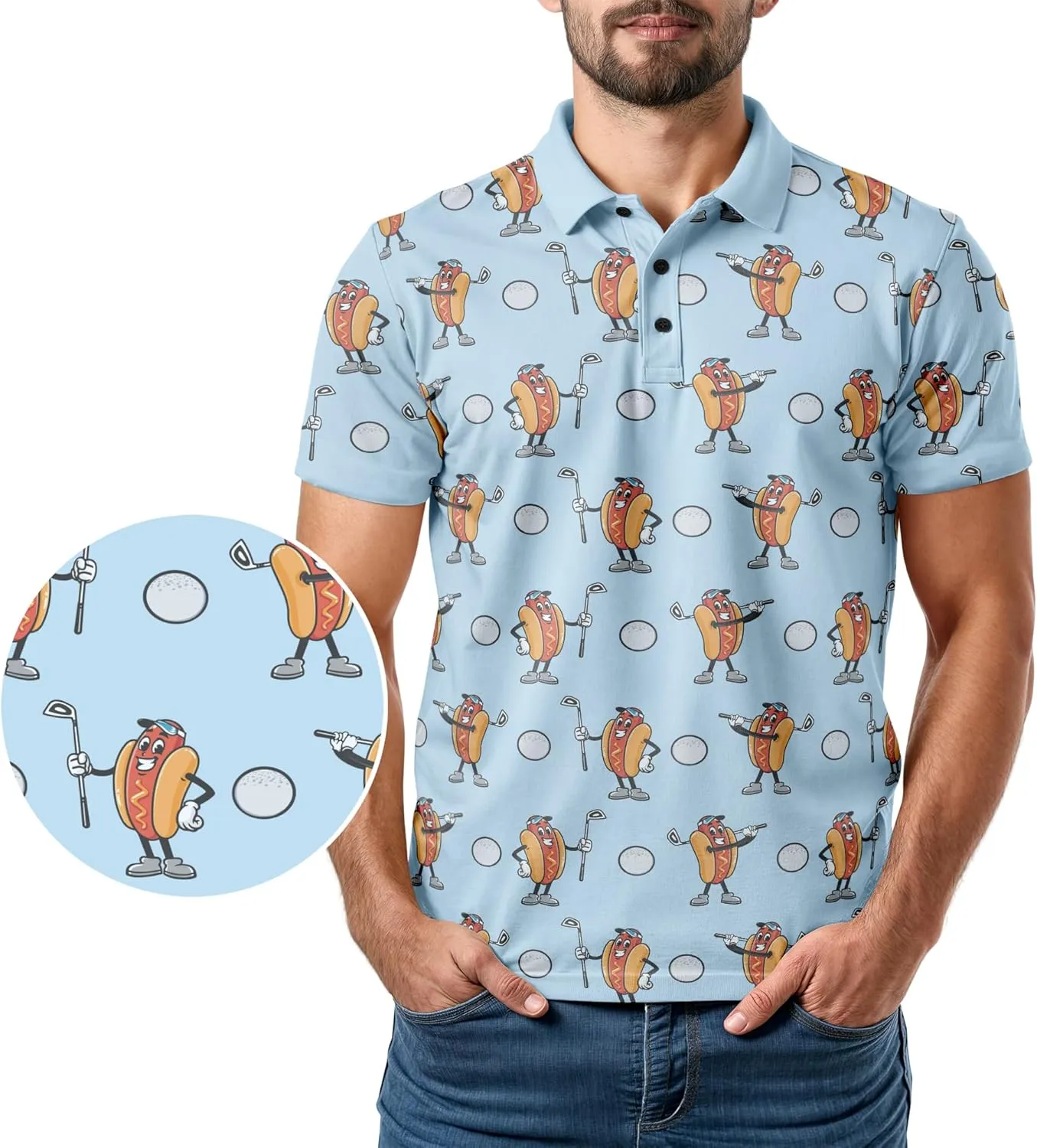 Funny Golf Polo Men Shirts - Short Sleeve UPF Quick Dry Fit Performance Moisture Wicking Stretch Crazy Summer Casual Tropical