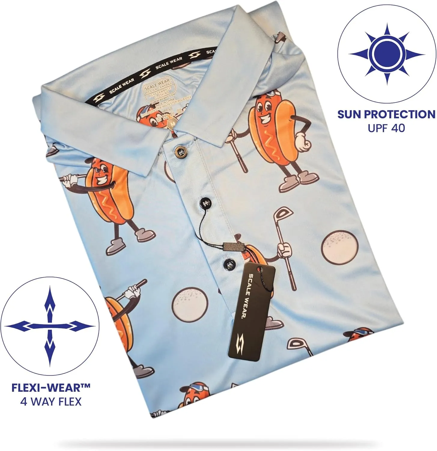 Funny Golf Polo Men Shirts - Short Sleeve UPF Quick Dry Fit Performance Moisture Wicking Stretch Crazy Summer Casual Tropical