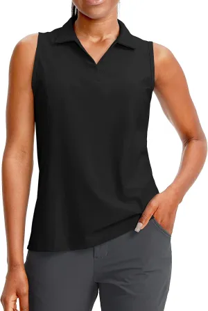 G Gradual Women's Sleeveless Golf Polo Shirts Tennis Quick Dry Collared Tank Tops V-Neck Polos for Women