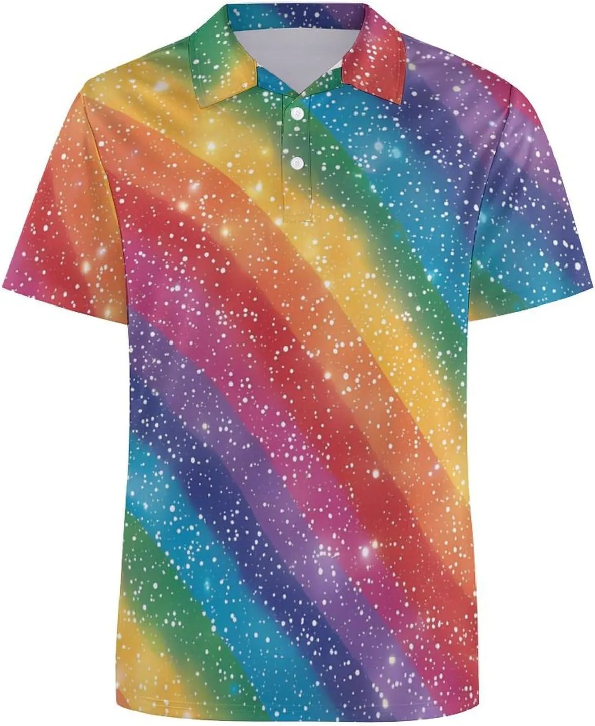 Glitter Rainbow Pattern Mens Polo Shirts Quick Dry Short Sleeve Golf Slim Fit T Shirt