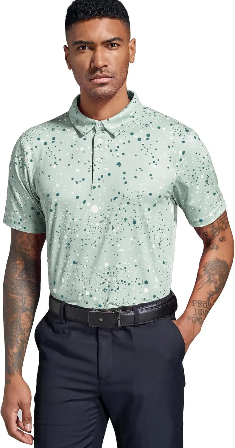 Golf Shirts for Men Dry Fit Performance Short Sleeve Print Moisture Wicking Polo Shirt