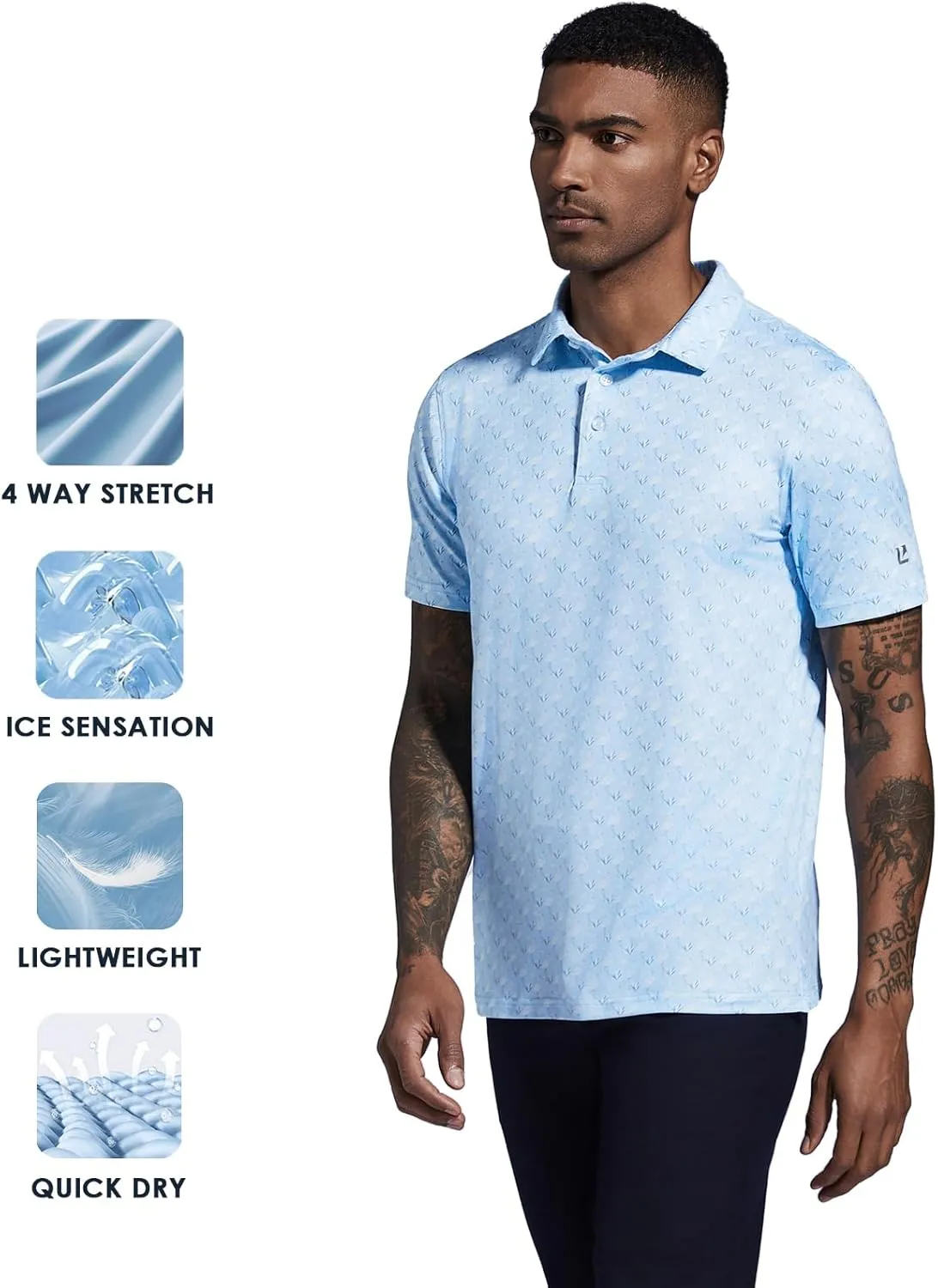 Golf Shirts for Men Dry Fit Performance Short Sleeve Print Moisture Wicking Polo Shirt