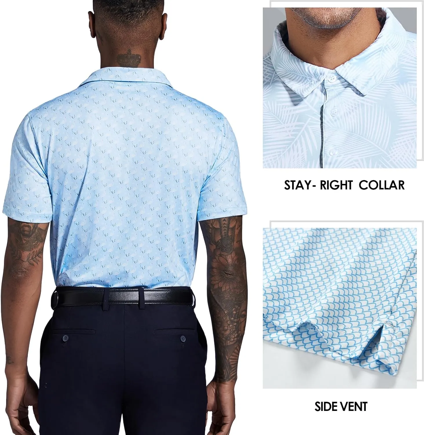 Golf Shirts for Men Dry Fit Performance Short Sleeve Print Moisture Wicking Polo Shirt