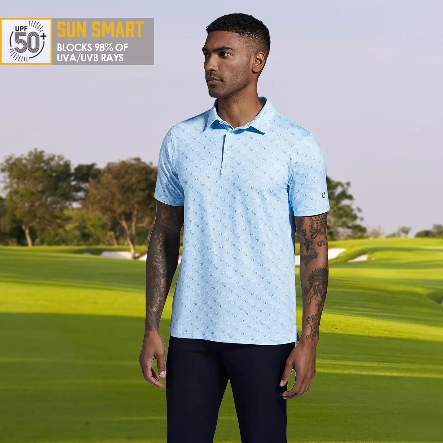 Golf Shirts for Men Dry Fit Performance Short Sleeve Print Moisture Wicking Polo Shirt