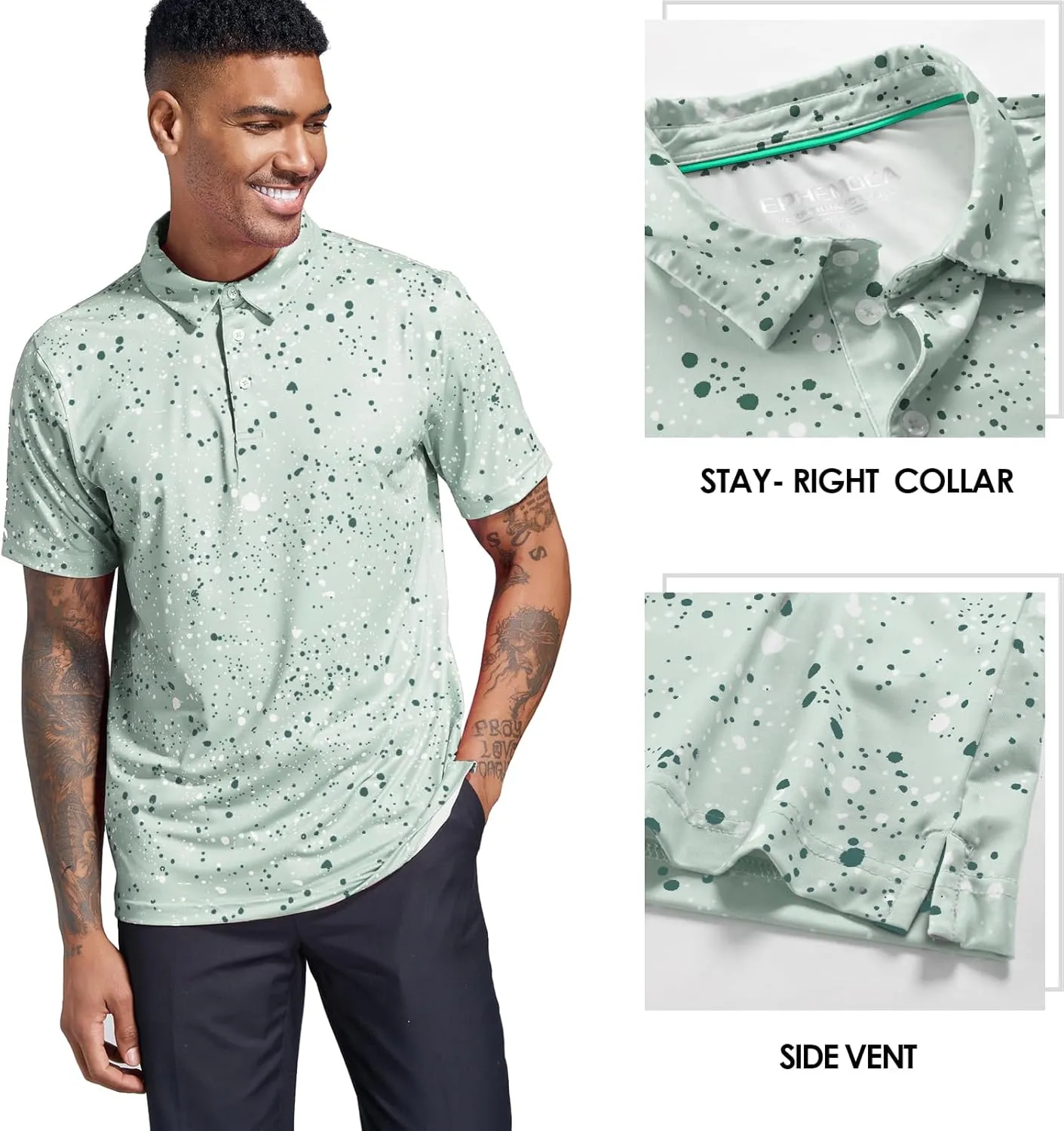 Golf Shirts for Men Dry Fit Performance Short Sleeve Print Moisture Wicking Polo Shirt