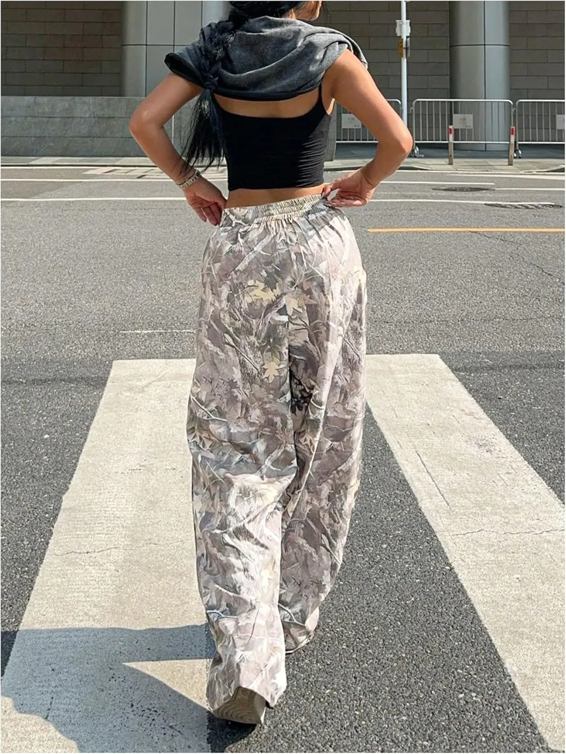 GORGLITTER Women's Camo Baggy Cargo Sweatpants Joggers Camouflage Straight Leg Sweat Pants Street Wear