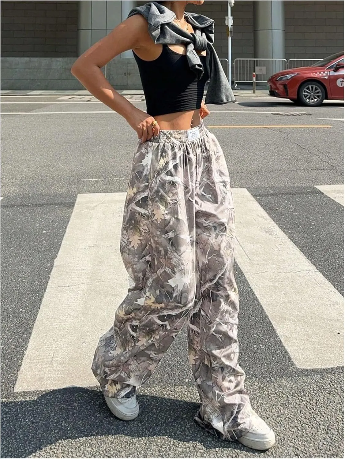 GORGLITTER Women's Camo Baggy Cargo Sweatpants Joggers Camouflage Straight Leg Sweat Pants Street Wear