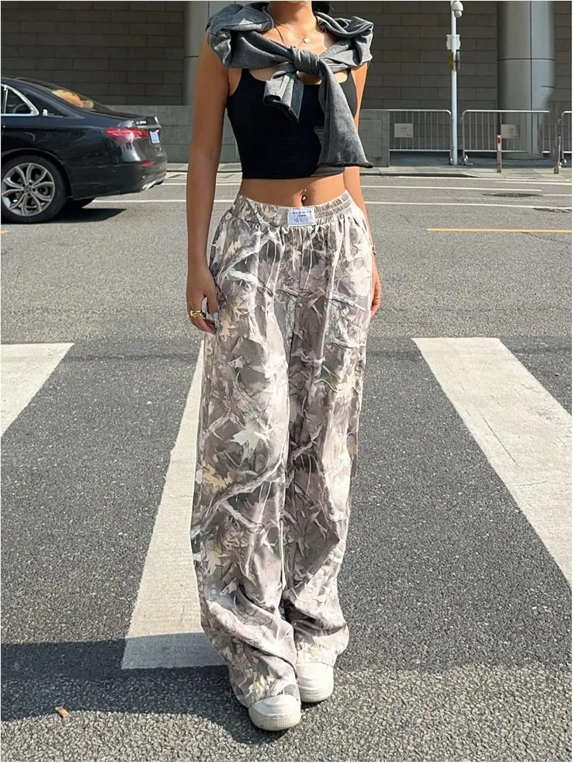 GORGLITTER Women's Camo Baggy Cargo Sweatpants Joggers Camouflage Straight Leg Sweat Pants Street Wear