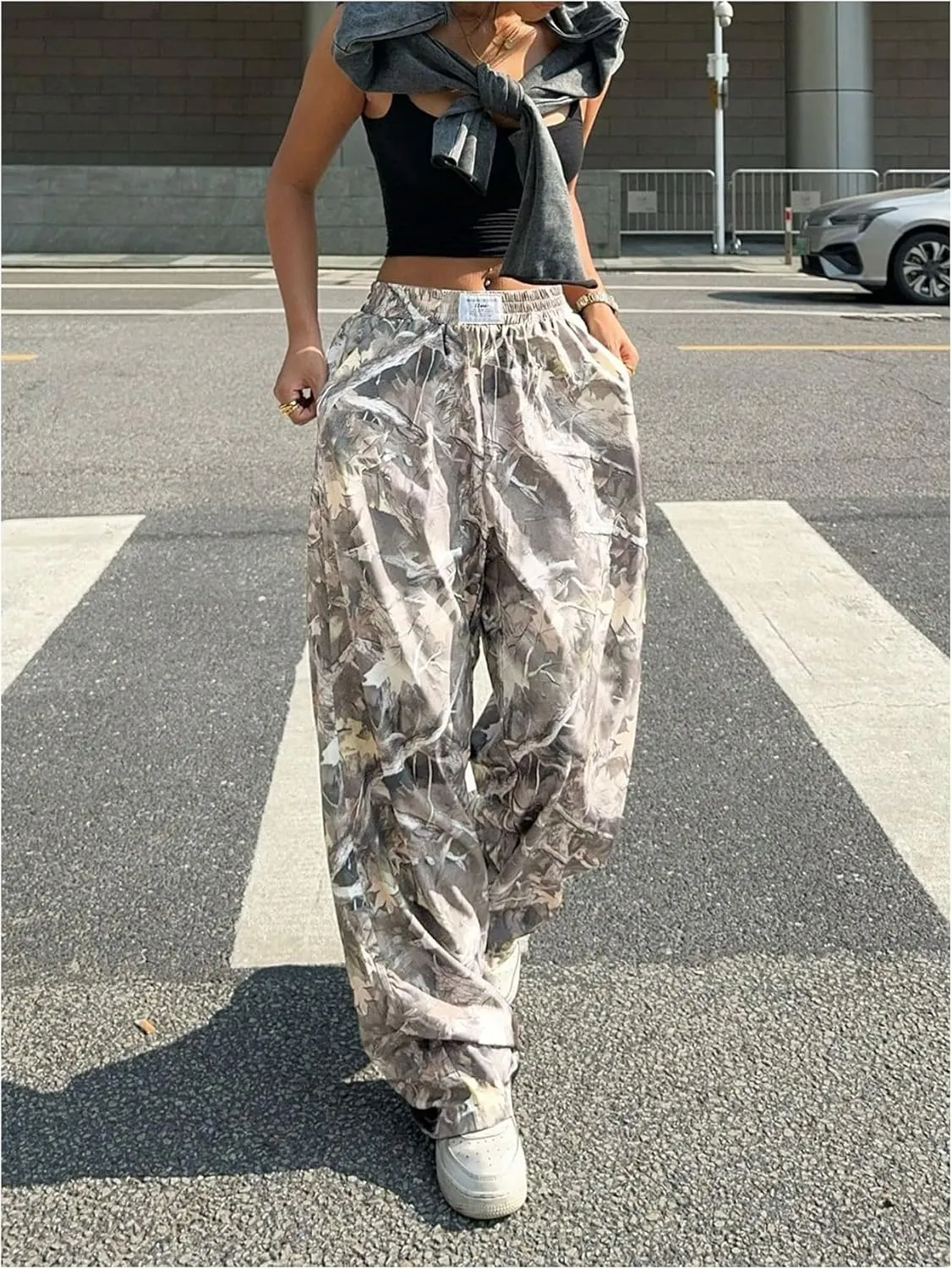 GORGLITTER Women's Camo Baggy Cargo Sweatpants Joggers Camouflage Straight Leg Sweat Pants Street Wear