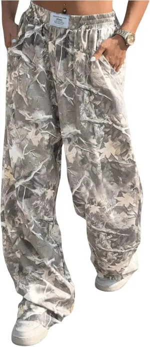 GORGLITTER Women's Camo Baggy Cargo Sweatpants Joggers Camouflage Straight Leg Sweat Pants Street Wear