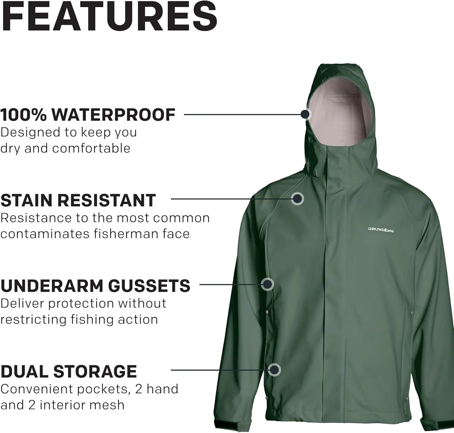 Grundens Mens Neptune Commercial Fishing Jacket | Waterproof, Adjustable