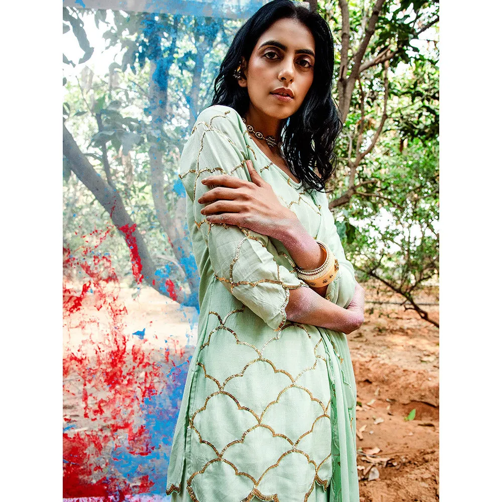Gulaal Rati Sequin Kurta with Palazzo & Dupatta Green (Set of 3)