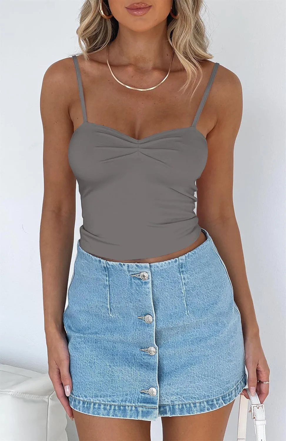 Hafailia Women's Sleeveless Crop Tank Top Sexy Going Out Ruched Bustier Spaghetti Straps Y2K Cami Shirts 2024