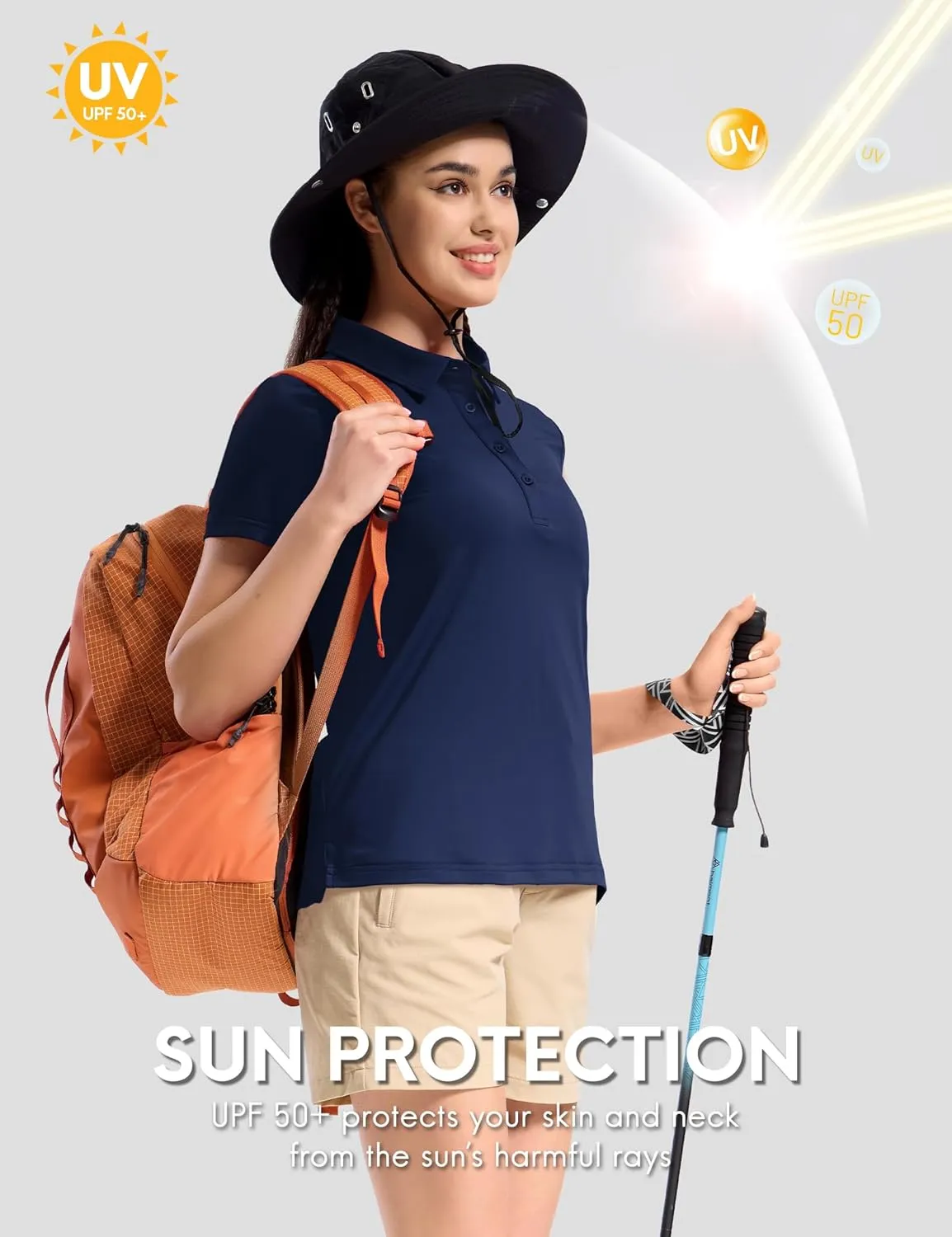 Haimont Womens Polo Shirts Golf Casual Work Short Sleeve UPF 50   Sun Protection 4 Buttons Collared Shirt Quick Dry Tops