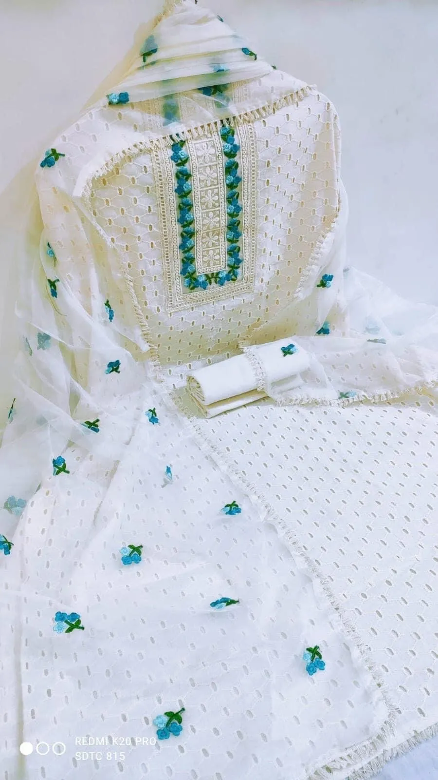 Hakoba Cotton Embroidered Dress Material with Embroidered Organza Dupatta