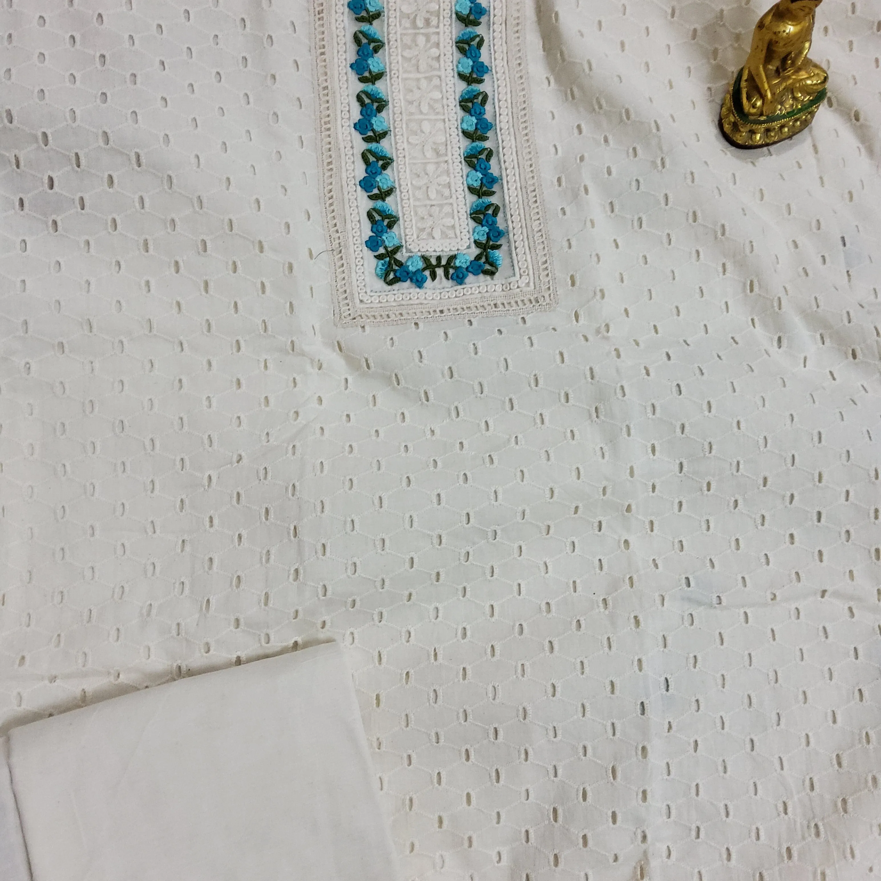 Hakoba Cotton Embroidered Dress Material with Embroidered Organza Dupatta