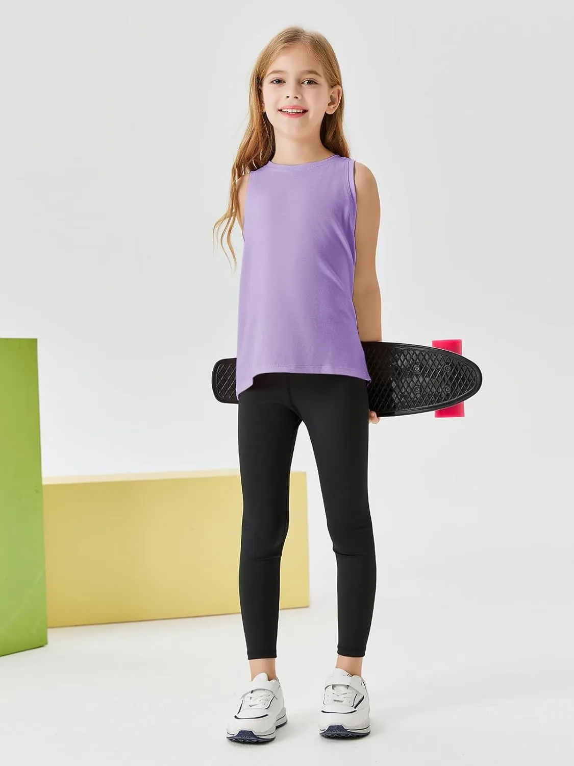 Haloumoning Girls Athletic Tank Tops Open Tie Back Sleeveless Workout Running Tennis Sports Shirts 5-14Years