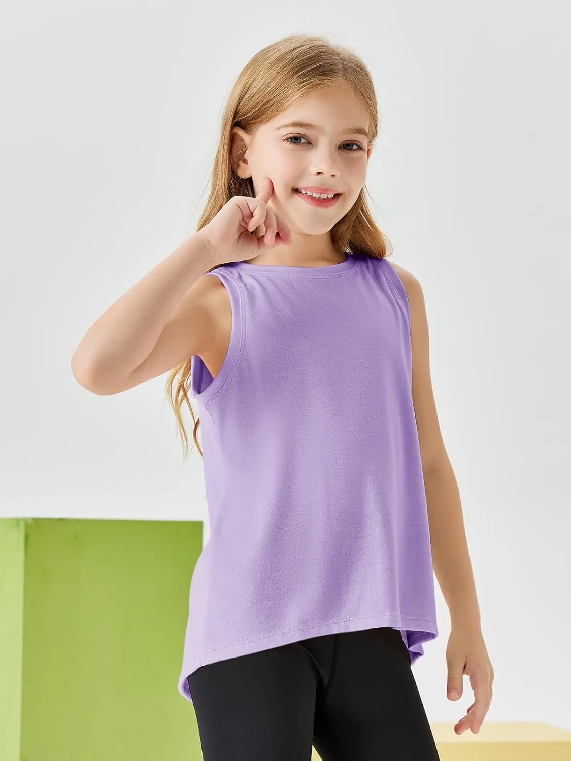 Haloumoning Girls Athletic Tank Tops Open Tie Back Sleeveless Workout Running Tennis Sports Shirts 5-14Years