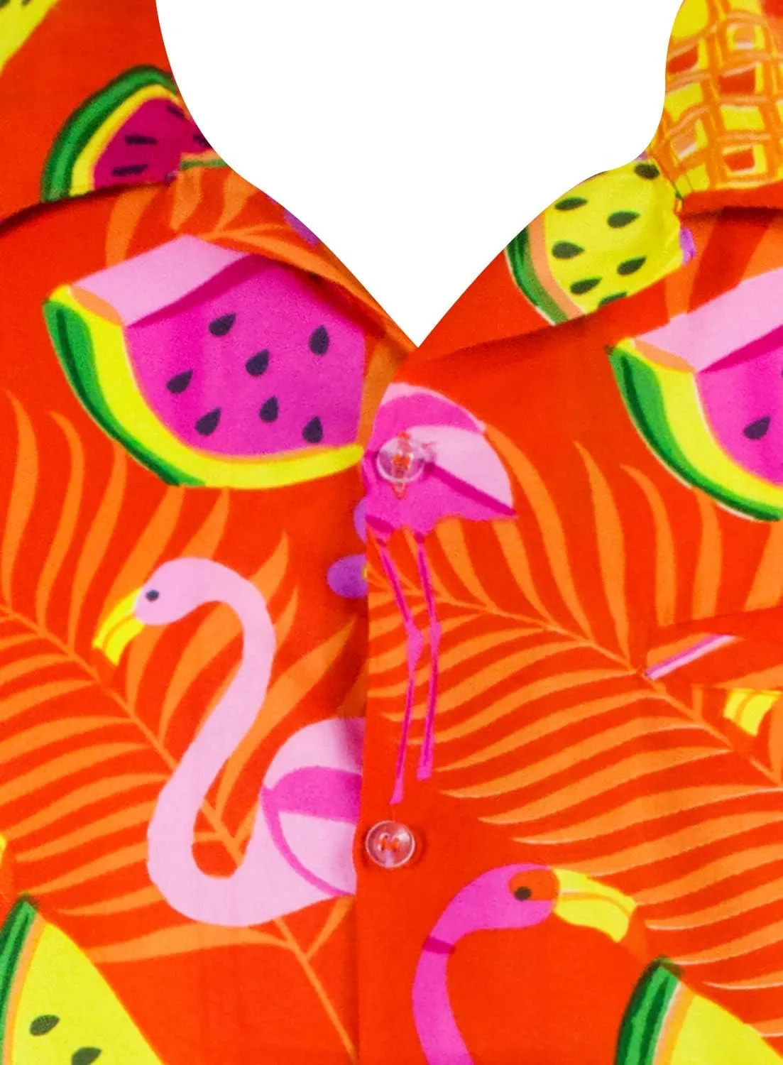 Hawaiian Shirt for Men Fruit-Desing Flamingos Regular-Shirts Short-Sleeve Button-Down Vacation