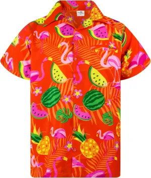 Hawaiian Shirt for Men Fruit-Desing Flamingos Regular-Shirts Short-Sleeve Button-Down Vacation