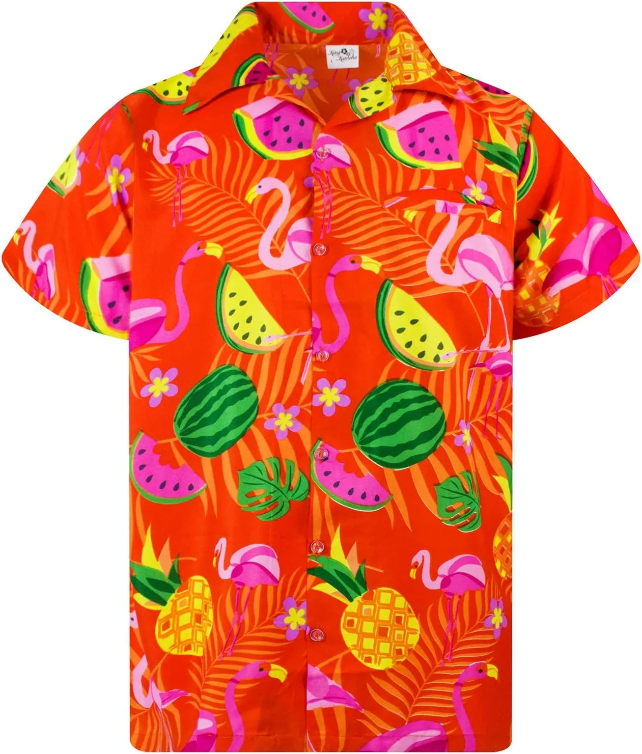 Hawaiian Shirt for Men Fruit-Desing Flamingos Regular-Shirts Short-Sleeve Button-Down Vacation
