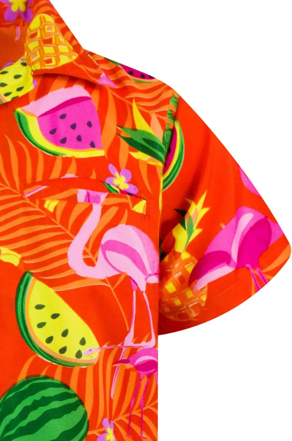 Hawaiian Shirt for Men Fruit-Desing Flamingos Regular-Shirts Short-Sleeve Button-Down Vacation