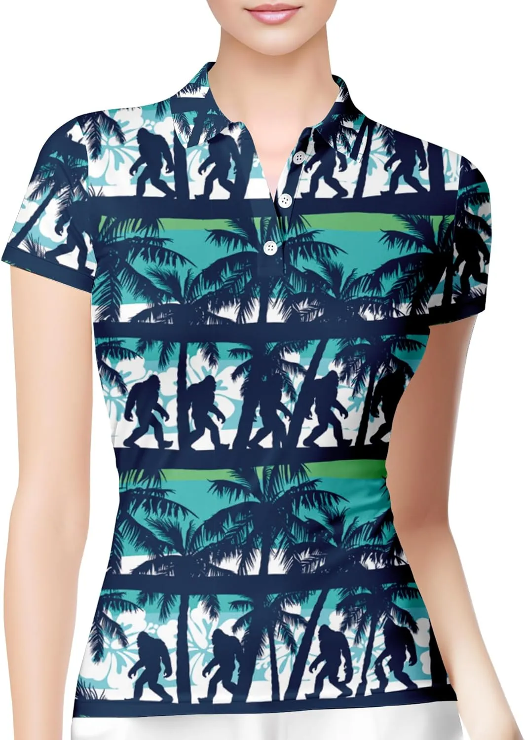 HIVICHI Funny Golf Shirts for Women Cute Crazy Print Short Sleeve Moisture Wicking Womens Polo Shirt