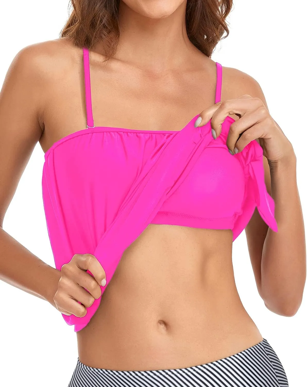 Holipick Strapless Tankini Tops for Women Swimwear Top ONLY Bandeau Bathing Suit Blouson Swimsuit No Bottom