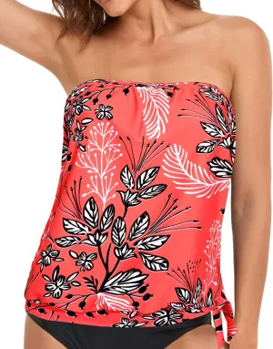 Holipick Strapless Tankini Tops for Women Swimwear Top ONLY Bandeau Bathing Suit Blouson Swimsuit No Bottom