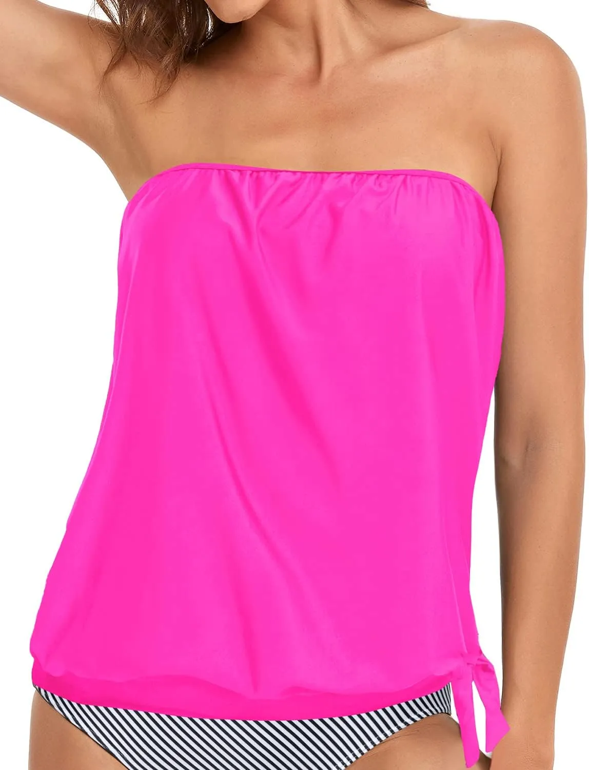 Holipick Strapless Tankini Tops for Women Swimwear Top ONLY Bandeau Bathing Suit Blouson Swimsuit No Bottom