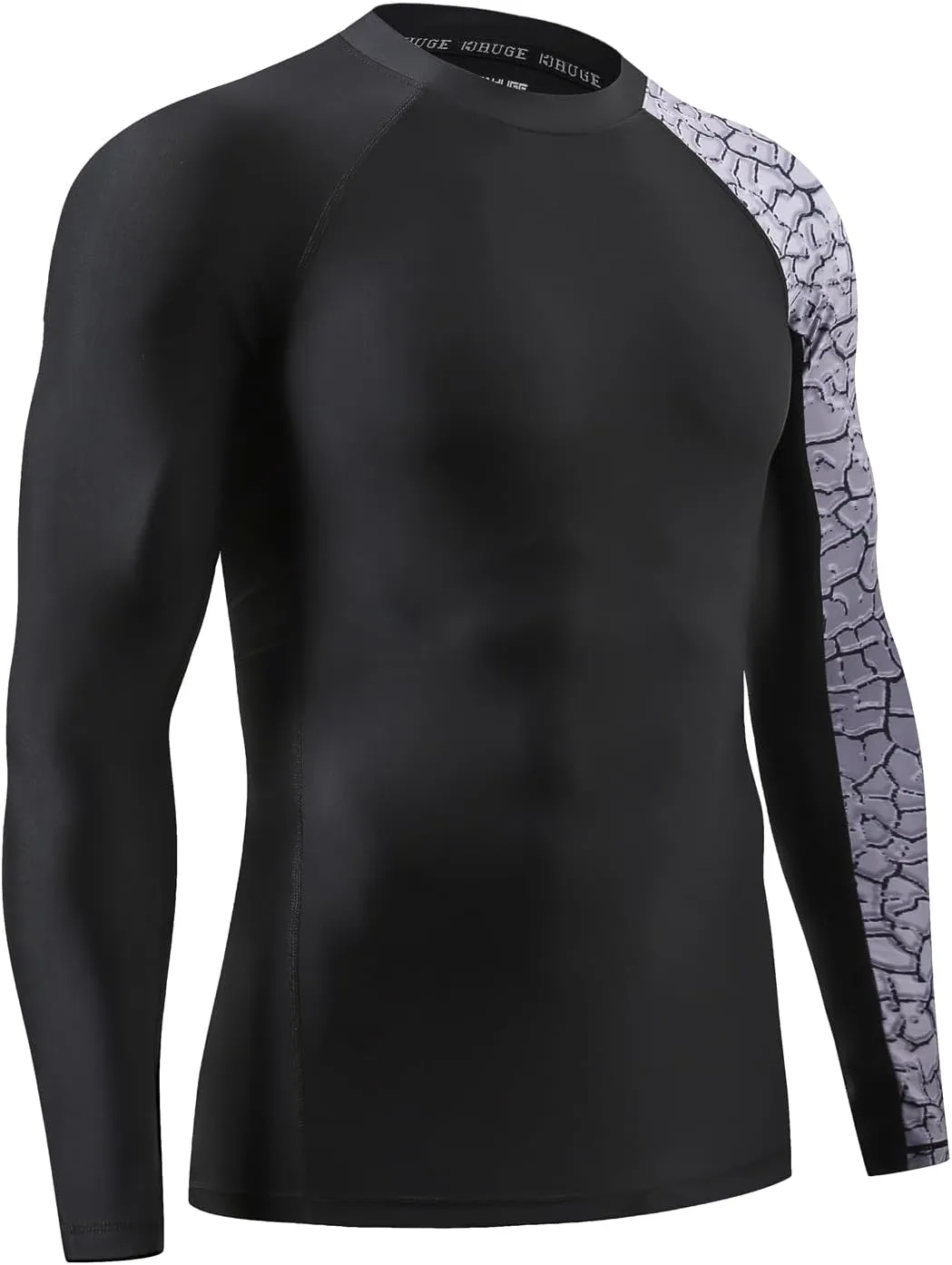 HUGE SPORTS Men's Rash Guard Long Sleeves UPF 50  UV Sun Protection Quick Drying Splice Compression Swim Shirts