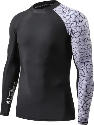 HUGE SPORTS Men's Rash Guard Long Sleeves UPF 50  UV Sun Protection Quick Drying Splice Compression Swim Shirts