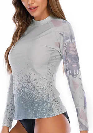 HUGE SPORTS Women's Rash Guard Long Sleeve Sun Protection UPF 50  Swimwear Shirts Quick Dry Swimsuit Surf Top